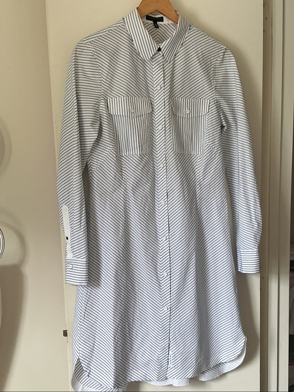 RAG & BONE Striped Button-Front Shirt Dress - White/Black